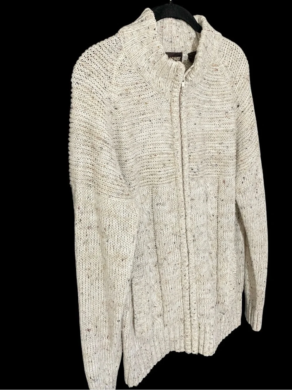Vintage The Broadway Fisherman Sweater L Full Zip Cable Knit Oatmeal Coastal